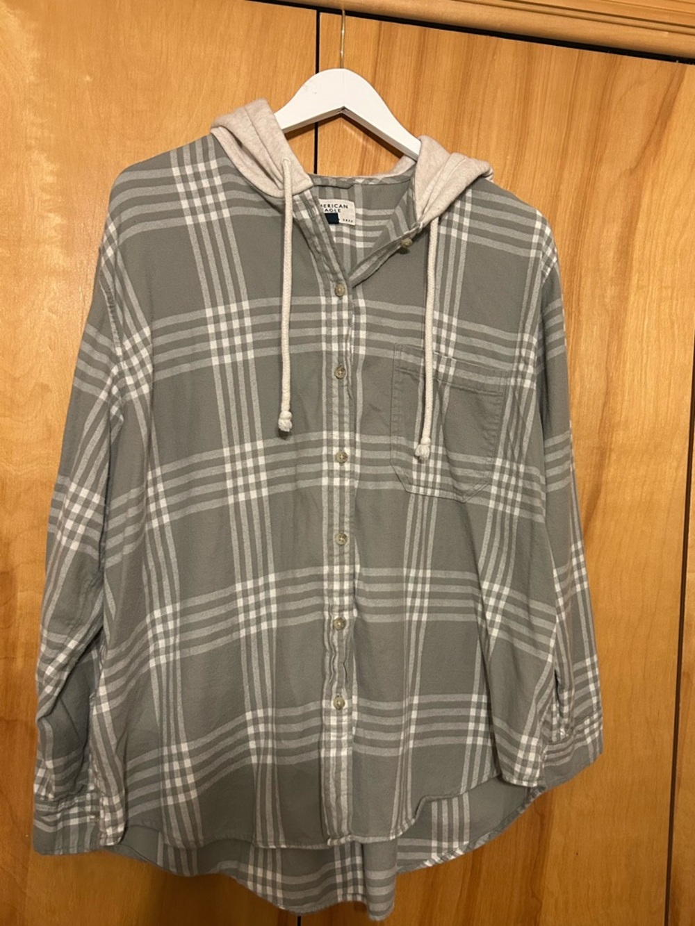 American Eagle Hooded Flannel - Green and Cream